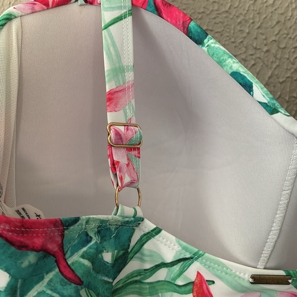 Womens Plus Size NICOLE MILLER PLUS FLYAWAY SWIMDRESS ONE PIECE Tropical 3XWhite - Picture 10 of 11